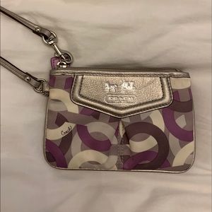 satin champaign/purple coach wristlet
